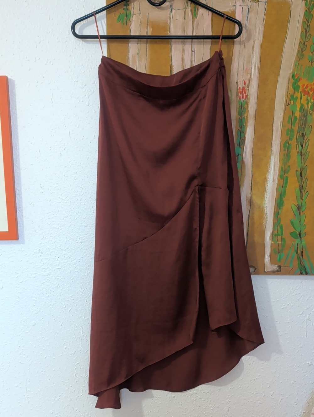 Free People Women's Maroon Asymmetric Slip Skirt